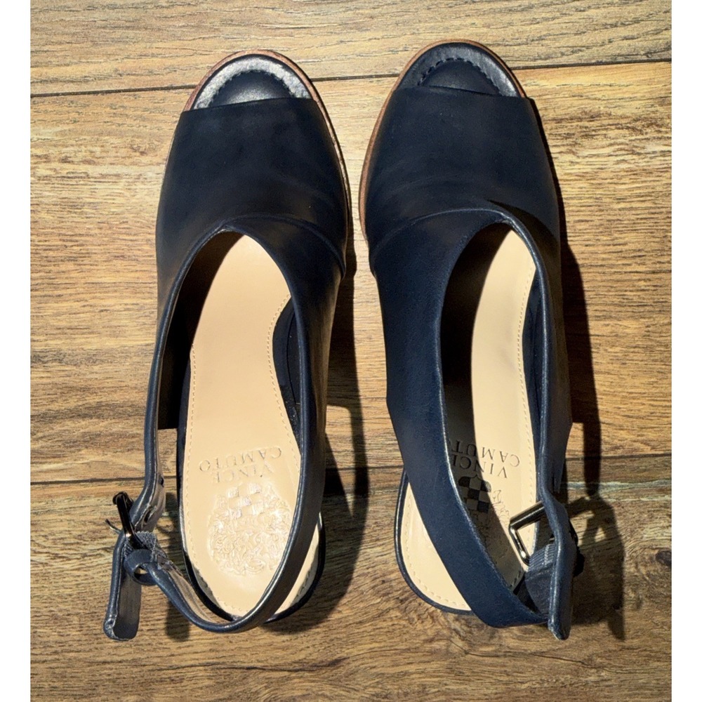 Vince Camuto Dark Indigo Casual Calf Leather Slingback Pumps Nattey w Box - Picture 3 of 6